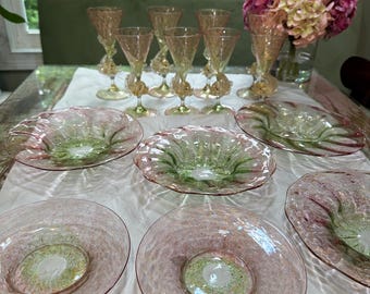 Venetian Salviati 14 Pieces Plates Dolphin Fish Watermelon Goblets