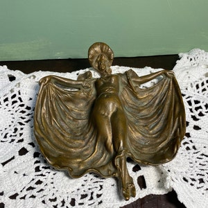Antique Woman Pin Card Tray Bronze Jewel Glove trinket Jewelry Art Nouveau ormolu Victorian
