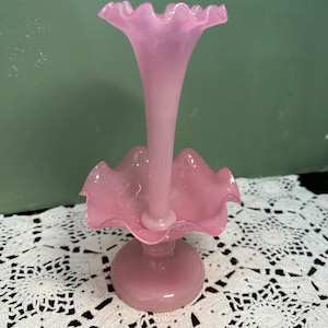 Antique Rosaline Alabaster EPERGNE Single Vase trumpet Pink opaline glass France French