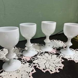 Antique PV glasses  set 4 Aperitif Cup Goblet cordial water Tumbler opaline glass France French Portieux Vallerysthal