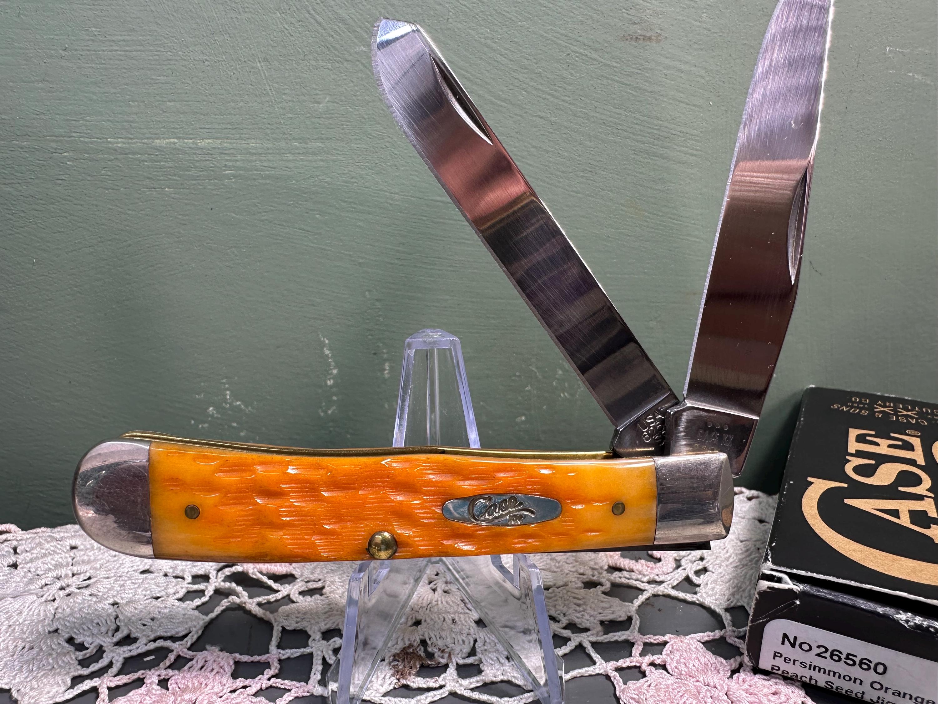 Vintage Case Xx Persimmon Orange Bone Peach Seed Jig TRAPPER Knife