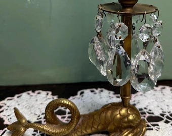 Antique Northwood Vaseline DOLPHIN CANDLESTICKS Opaline Glass Fish