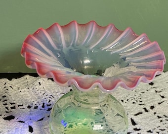 Vaseline Antique Elegant JIP Ruffled VASE Vaseline Opalescent Opal Rubina cranberry  art glass