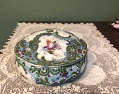 Vintage Nippon DRESSER JAR BOX trinket jewelry Japan enamel porcelain Moriage heavy enamel