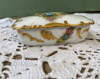 Antique Limoges France  Pill  porcelain Trinket BOX Jar Powder Art Nouveau H and Co