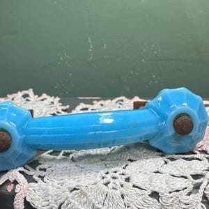 Antique opaline DRESSER KNOB HANDLE delphite blue Victorian Art Glass Pull