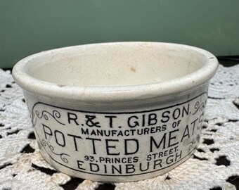 Antique Stoneware CROCK Jar POTTED MEATS r.t. Gibson Mfg Co