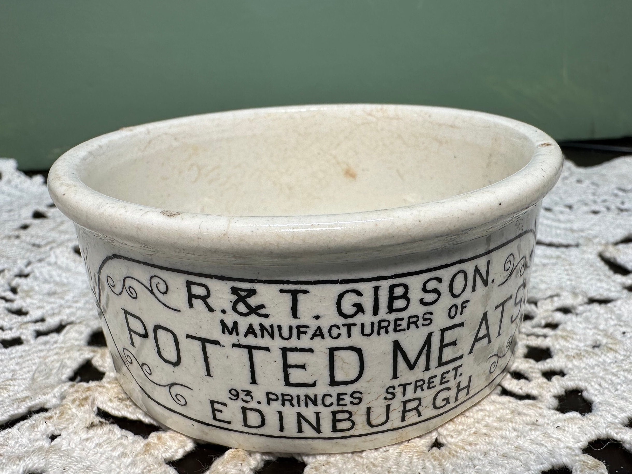 アンティーク◆R.&T. GIBSON POTTED MEATS◆ミートポット Antique Stoneware CROCK Jar POTTED MEATS R.t. Gibson Mfg Co
