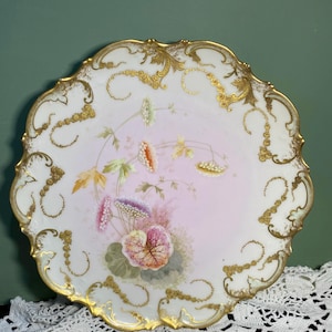 Antike Frankreich Limoges CHARGER Teller Lotus Pastellfarben Porzellan Jugendstil