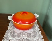 Vintage 2 Quart Descoware Belgium orange red Dutch Oven Skillet Pan Pot Kitchen enamel Cast Iron 22