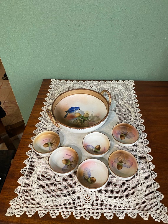【代引可】 Antique Enamel Gold Japan SET BOWL Berry Nut Nippon ルアー・フライ