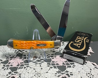 Vintage Case xx Persimmon Orange Bone Peach Seed Jig TRAPPER Knife  SS stainless steel 6254