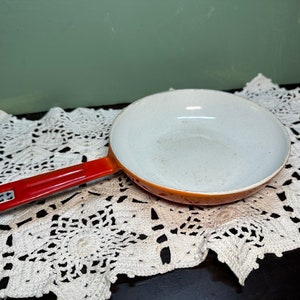 Antique Small Skillet Descoware cast iron orange red Pan Pot Kitchen enamel Cast Iron NICE Condition