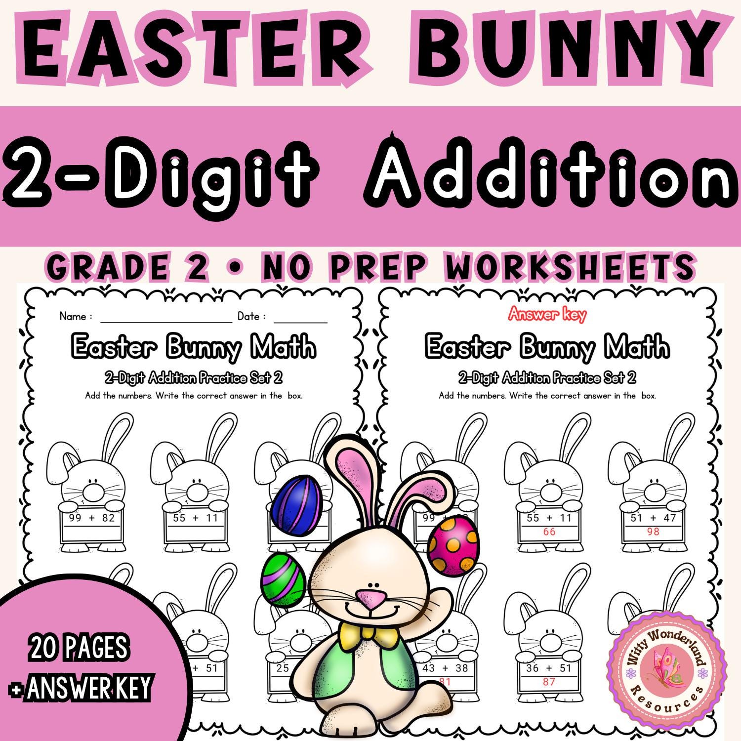 Easter Bunny 2-digit Addition Worksheets | Grade 2 Math Practice (no ...