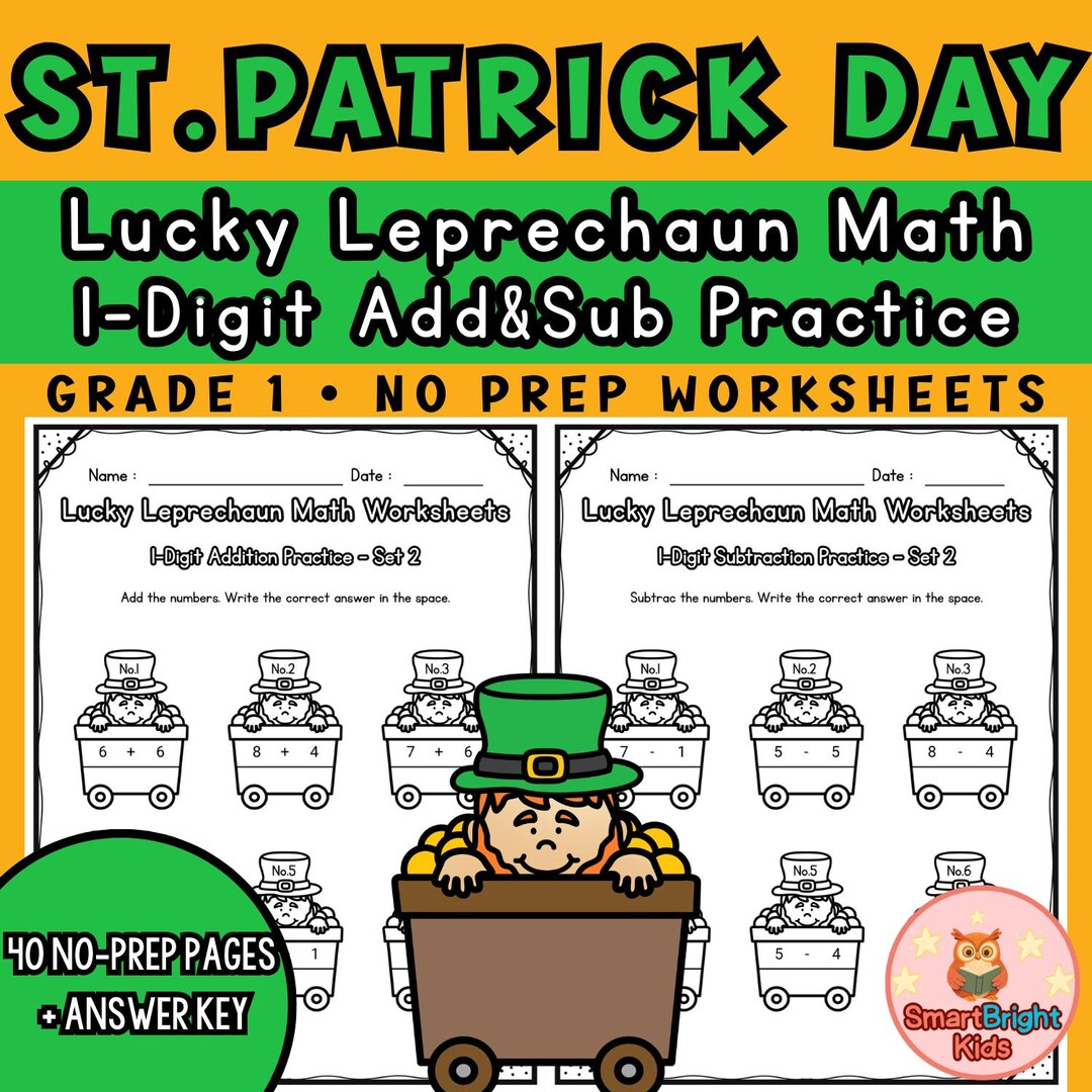 St. Patrick's Day Math Worksheets Grade 1 | 1-digit Addition ...