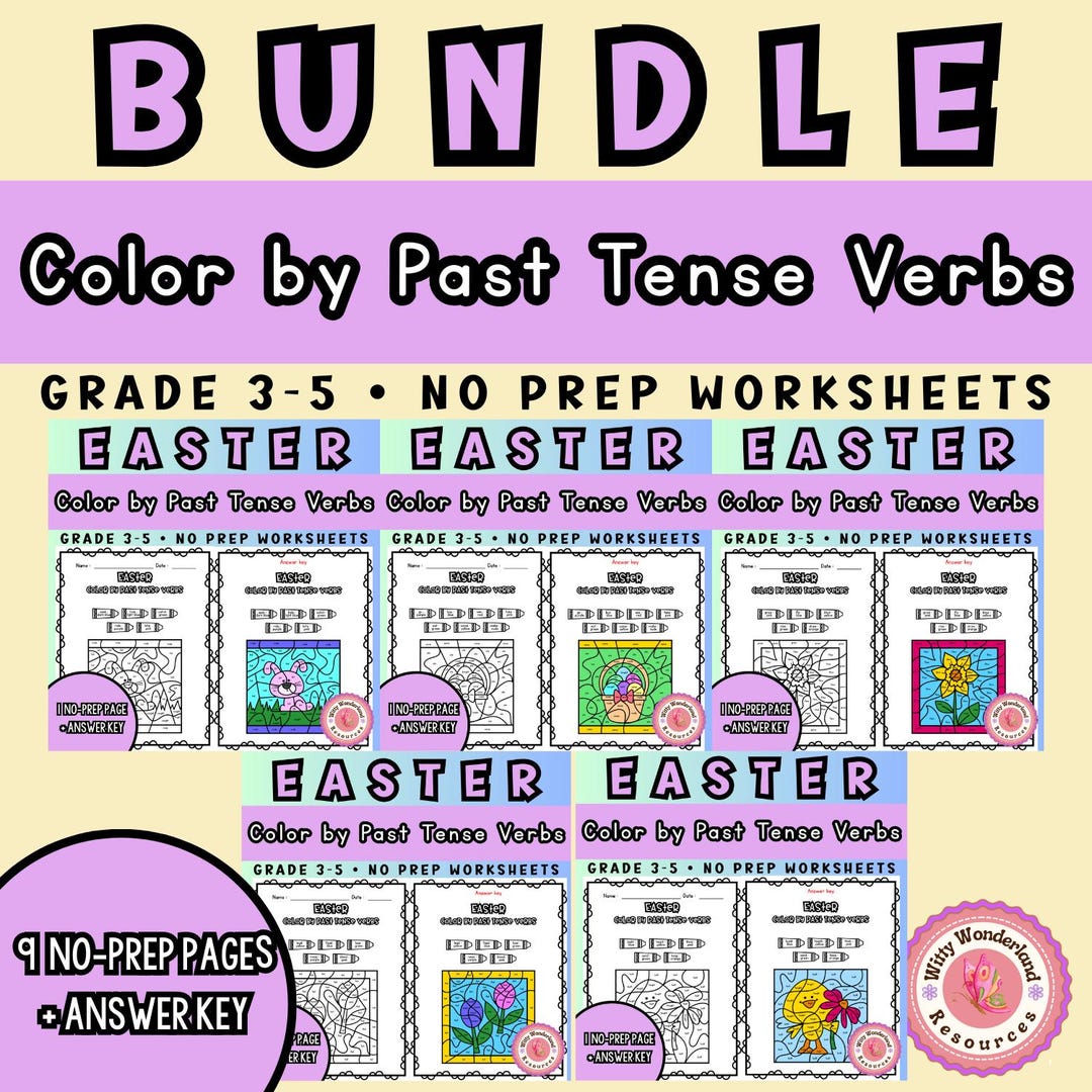 Easter Color by Past Tense Verbs Bundle (grades 3-5), No Prep PDF ...