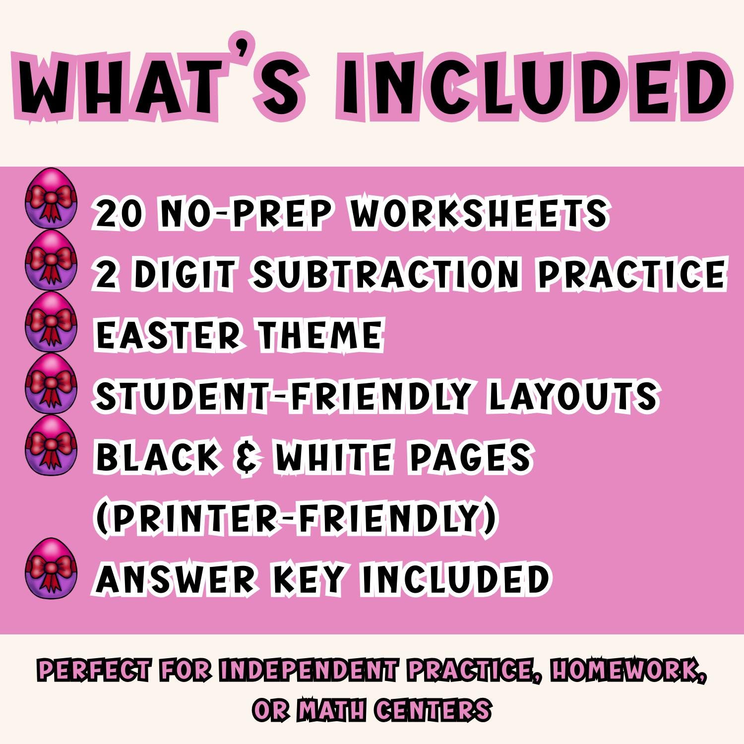 Easter Bunny 2-digit Subtraction Worksheets | Grade 2 Math Practice (no ...