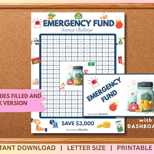 Emergency Fund Savings Challenge Save 3000 US Letter Savings Inserts Cash Stuffing Binder Tracker Cash Tracker Printable Emergency Savings