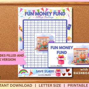 Fun Money Savings Challenge Save 1400 US Letter Savings Insert Cash Stuffing Binder Tracker Cash Tracker Printable Sinking Fund