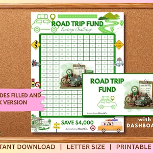 Road Trip Fund Savings Challenge Save 4000 US Letter Savings Insert Cash Stuffing Binder Tracker Cash Tracker Printable Travel Fund