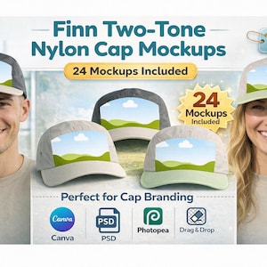 Zweifarbige Nylonmütze Mockups | Canva, PSD Smart Objekt Vorlage (Digitaler Download)