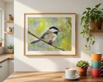 Black-Capped Chickadee Watercolor Art Print | Kitchen Songbird Painting