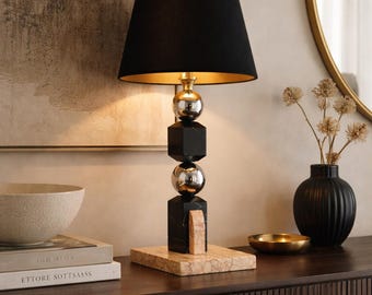 Skulpturale Lampe aus geädertem Marmor und Chrom – Modernistischer Art-Deco-Stil – 1940
