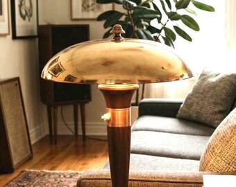 Lampe style Art Déco articulée - Bois acajou et laiton doré - 1930