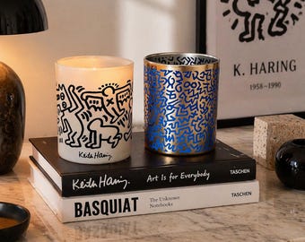 Zwei Designervasen von Keith Haring – Opalglas – Pop-Art-Stil