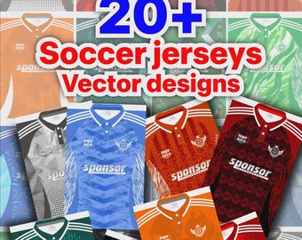 20+ voetbalshirtontwerpbundel | Aangepaste voetbaltenuevectoren | Sublimatie shirtpatronen
