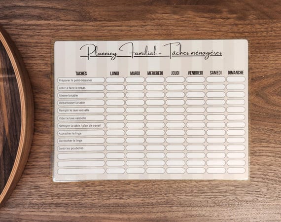 Planning ménage familial A4 plastifié/réutilisable - Organisation simple et équitable des tâches quotidiennes pour toute la famille