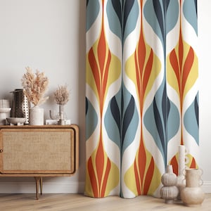 Mid Century Modern Curtain Panel, Retro Geometric Drapes, Atomic Style Window Treatment, Blackout Option, Made to Order