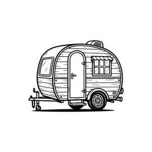 Vintage husbilssläpvagn SVG, PNG: Retro glampinghusvagn, klassisk husbilsclipart, naturskogssilhuett, T-shirtdesign, Cricut, nedladdning