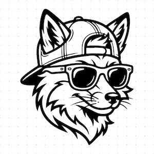 Fox Head With Hat And Sunglasses SVG: T-Shirt Design, Fox Mascot, Animal Hipster, Cut Files, SVG, PNG, Instant Download