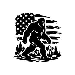 Bigfoot Sasquatch American Flag SVG, PNG: Forest Scene, Mountain, T-Shirt Design, Cut File, Instant Download, dxf, eps, pdf, svg, png