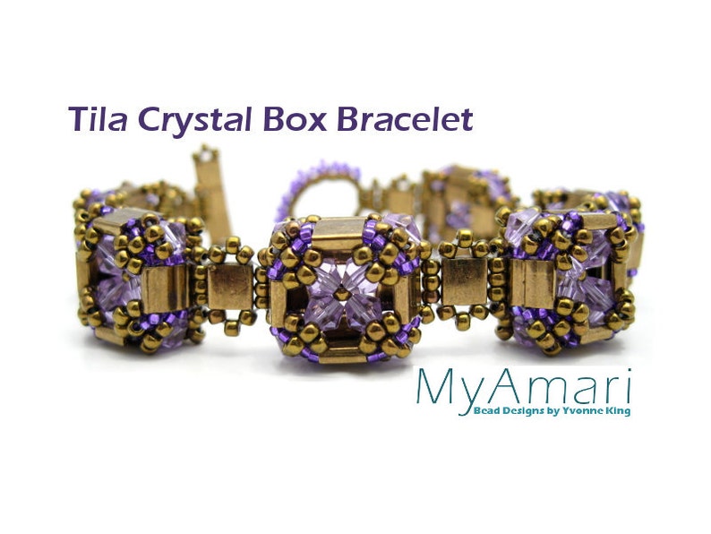 Tila Crystal Box Bracelet Tutorial // Beading Pattern // Lavender, Bronze // Beadweaving // Tila Bead Pattern// image 1