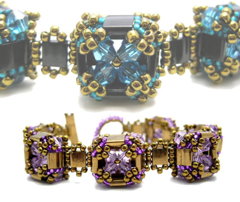 Tila Crystal Box Bracelet Tutorial // Beading Pattern // Lavender, Bronze // Beadweaving // Tila Bead Pattern// image 4