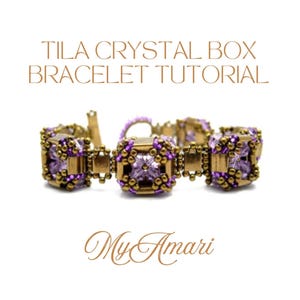 Tutorial per il braccialetto Tila Crystal Box // Schema per perline // Lavanda, Bronzo // Tessitura di perline // Schema per perline Tila