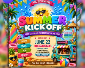 Summer Kickoff Flyer | Editable School Event Poster | PTO Party Invitation (Digital Download)