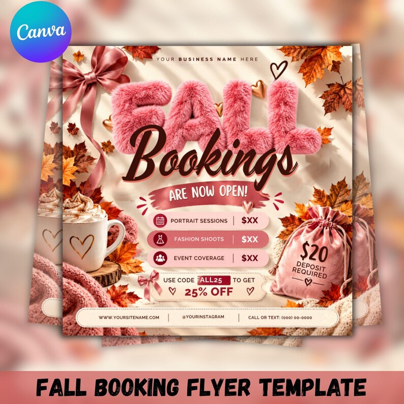 Fall Booking Flyer Template Canva, Fall Books Now Open Beauty Flyer ...