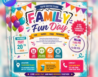 Family Fun Day Flyer, Editable Picnic Day Flyer, Fun Day Flyer, Family Festival Poster | Editable in Canva (Digital downloads)