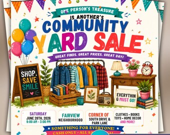 Editable Yard Sale Flyer, Printable Garage Sale Sign, DIY Community Sale Poster Template, Editable Canva Flyer, Moving Sale Sign, 1080x1080