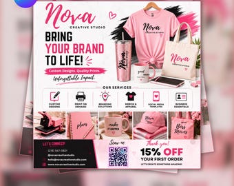 Pink Craft Flyer Template, Editable Business Marketing Flyer,  Printing Shop Flyer, Branding Services(Digital download)