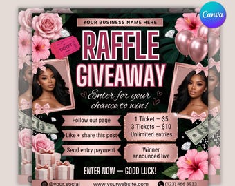 May Raffle Giveaway Flyer, Raffle Giveaway Flyer, May Giveaway, Template Editable Canvas Drawing Canva Template