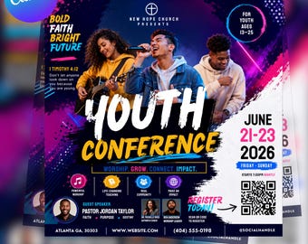 Youth Conference Flyer, Sunday Worship Service Student Ministry Group Event Flyer, Church Service Flyer, digital download