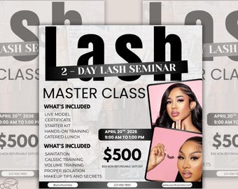 Lash Masterclass Flyer Template, Canva Editable Training Course (Digital Download)