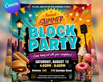 Editable Block Party Flyer | Template Fall Neighborhood Block Party invite kickback party flyer spring event | Quicken download