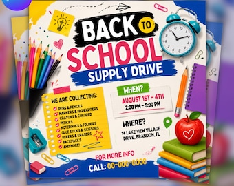 Back to School Supply Drive Flyer Template, School Fundraiser Flyer School Fundraiser Flyer, Editable Canva Template (Digital download)