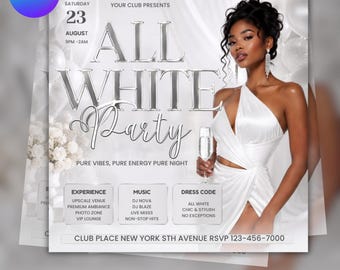 All White Party Flyer Template, Club Event Invite, DJ Night Promo Flyer Instagram White Party Post Design (Digital download)