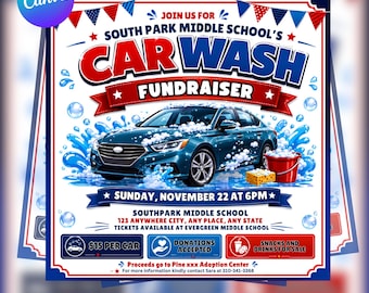 Editable Car Wash Fundraiser Flyer Template | School Event Poster Editable Canva Template | Quicken Download